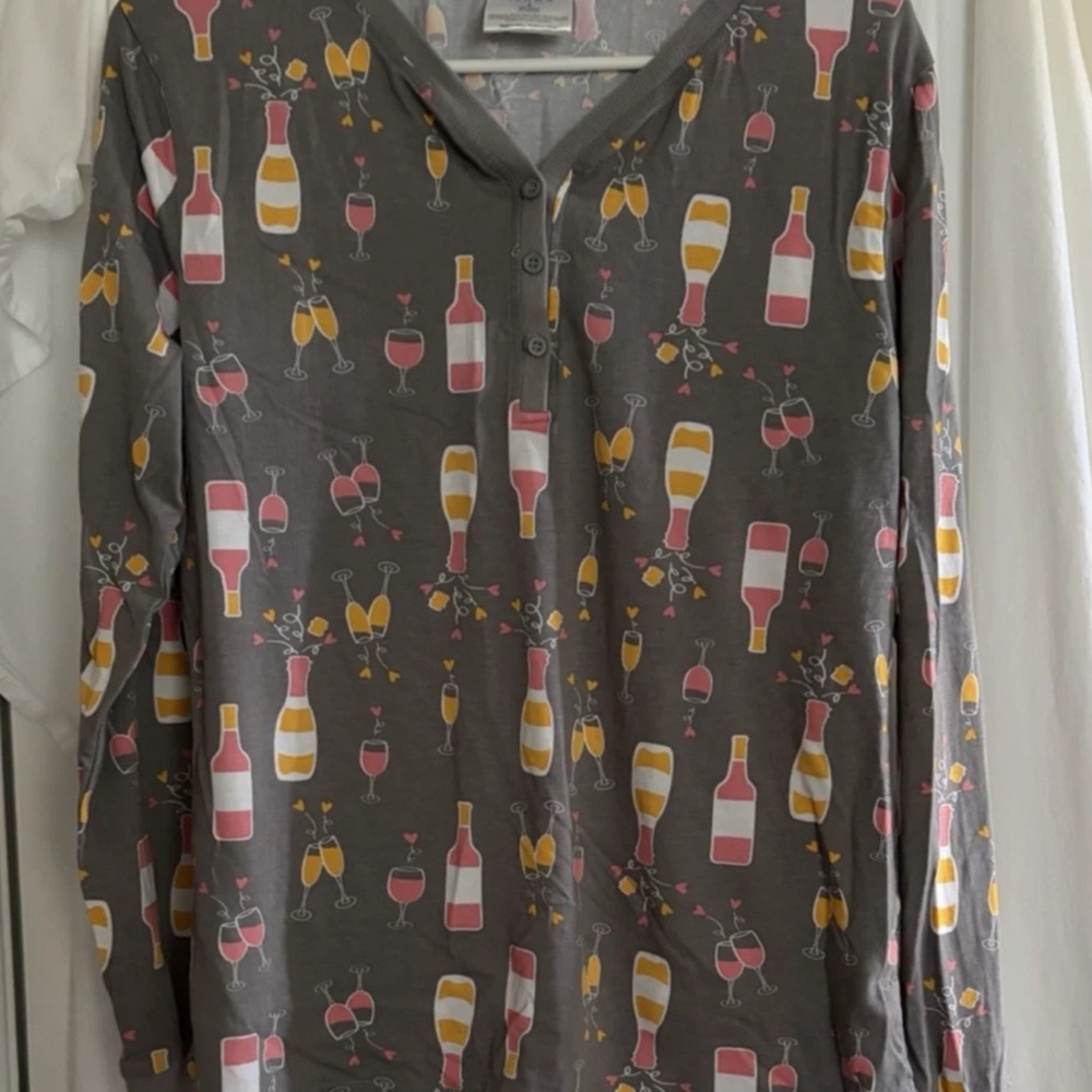 Serra Women’s Pajama Set from Aldi Gray with Pink Yellow Accents Wine Large